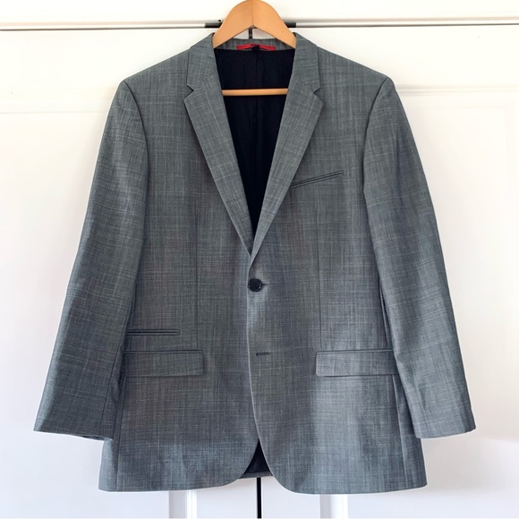 Hugo Boss Blazer Super 100s Wool Gray Suit Sports Jacket 2 Btn Size 42 R